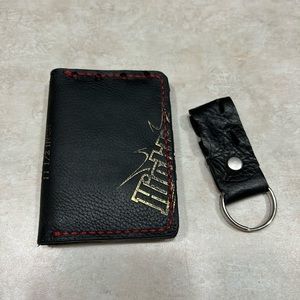 Vintage Rawlings Baseball Glove Wallet Black Leather And Key Chain Fob.